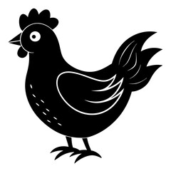 Cute Chicken Line Art Silhouette Black Vector Carton Illustration