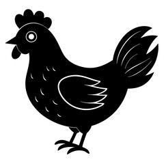 Cute Chicken Line Art Silhouette Black Vector Carton Illustration