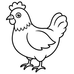 Cute Chicken Line Art Silhouette Black Vector Carton Illustration