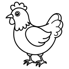 Cute Chicken Line Art Silhouette Black Vector Carton Illustration