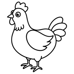 Cute Chicken Line Art Silhouette Black Vector Carton Illustration