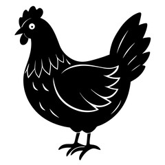 Cute Chicken Line Art Silhouette Black Vector Carton Illustration