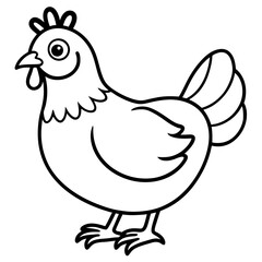 Cute Chicken Line Art Silhouette Black Vector Carton Illustration