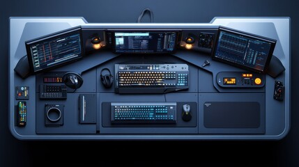 Fototapeta premium Futuristic Gaming Setup With Multiple Monitors And Keyboards