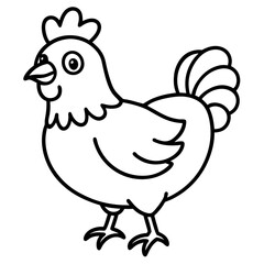 Cute Chicken Line Art Silhouette Black Vector Carton Illustration