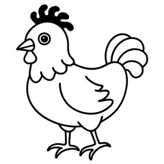 Cute Chicken Line Art Silhouette Black Vector Carton Illustration