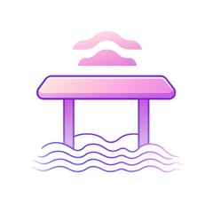 Pink bridge over water, sunset clouds, graphic design