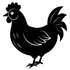 Cute Chicken Line Art Silhouette Black Vector Carton Illustration