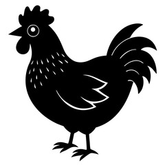 Cute Chicken Line Art Silhouette Black Vector Carton Illustration
