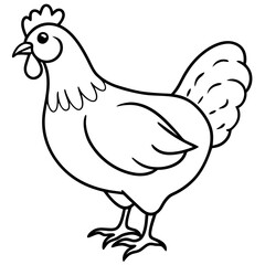 Cute Chicken Line Art Silhouette Black Vector Carton Illustration