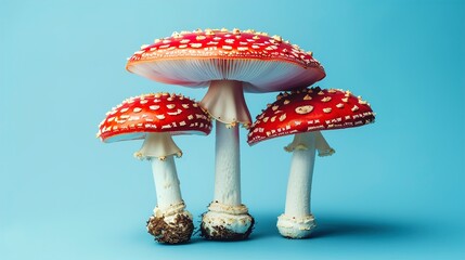A Large red mushrooms with white spots set