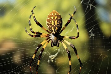 Yellow Garden Spider Hanging from its Web - Close-up Macro Shot of Insect in Nature