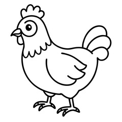 Cute Chicken Line Art Silhouette Black Vector Carton Illustration