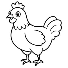 Cute Chicken Line Art Silhouette Black Vector Carton Illustration