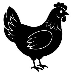 Cute Chicken Line Art Silhouette Black Vector Carton Illustration