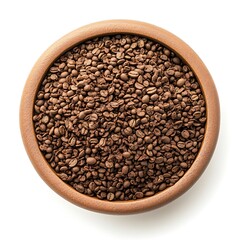 Fototapeta premium Coffee beans in a bowl isolated on white background. Top view.