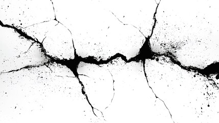 Fototapeta premium Black ink cracks on a white background, a simple and clean style, created using digital art techniques.