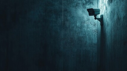 Catch a camera CCTV security system on a dark wall background with copy space, 3D rendering illustration. 