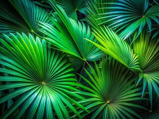 Obraz premium Lush Deep Green Palm Leaves, Vertical Nature Background, Long Exposure Photography