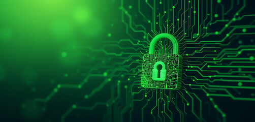 Abstract block chain cyber security green Color gradient background, lock inspired, minimalist, digital lock,