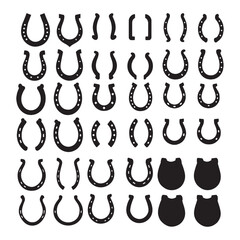 Horseshoe silhouettes, black and white illustration