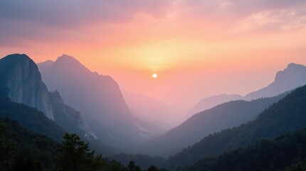 Fototapeta premium Majestic Sunrise Over Misty Mountains