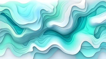 Abstract Teal and White Layered Wave Pattern Design