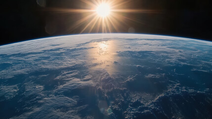 Stunning view of Earth from space with sunlight illuminating surface
