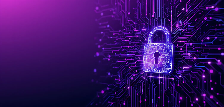 Abstract block chain cyber security purple Color gradient background, lock inspired,