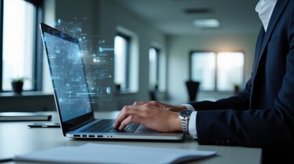Businessman Working on Laptop in Modern Office