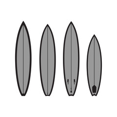 Surfboard silhouettes, surf culture aesthetic, beach lifestyle icon set, classic surfboard styles