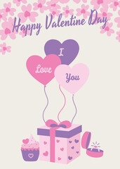 Happy Valentines Day cards, Vector illustration and typography, romantic concept design. For cards, invitations, social networks, print, packaging, cover, design in minimalist modern trendy style