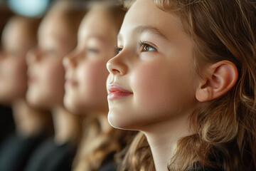 Fototapeta premium Children Singing in Church Choir with Focused Expressions, Generative AI