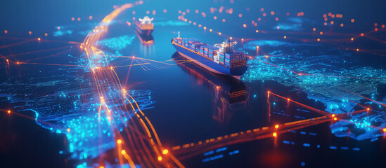 A modern diagram of supply chain logistics in a sleek 3D rendering