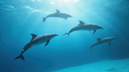Fototapeta premium Dolphins Swimming in Crystal-Clear Ocean Waters