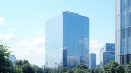 Modern Skyscraper Reflecting City Skyline