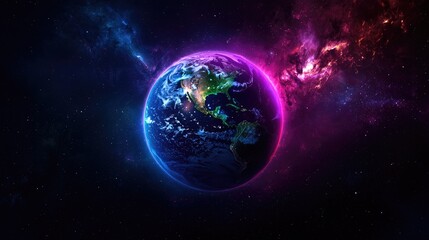 Obraz premium Vibrant Earth in Cosmic Space with Colorful Nebula Background