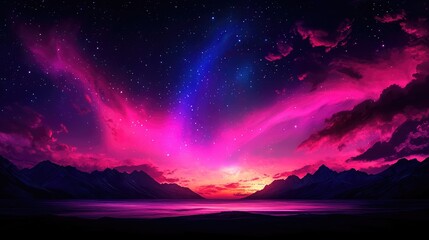 Fototapeta premium Stunning Night Sky with Colorful Aurora Over Calm Mountain Landscape