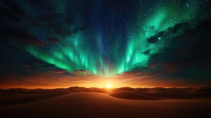 Obraz premium Majestic Aurora Over Desert Landscape at Sunset with Stars