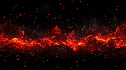 Red fire embers floating in the air on a black background, 3D rendering illustration. 
