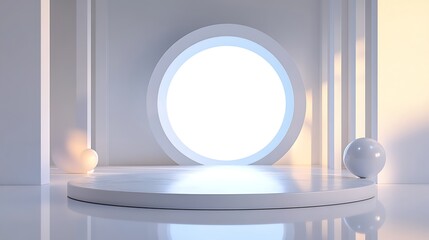 Minimalist White Platform Display Scene With Geometric Shapes