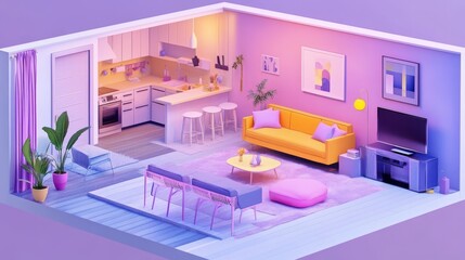 3d rendering of furnished home apartment 