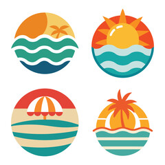 Vintage Summer Icon Vector Illustration on White Background