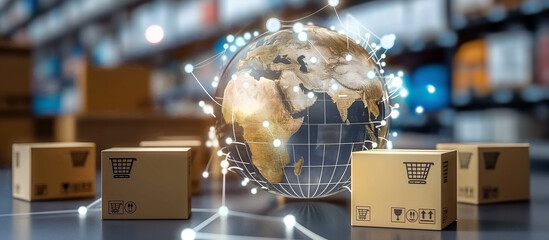 Sourcing and procurement globe with connected supplier icons