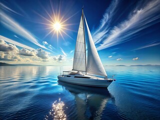 Obraz premium Luxury Yacht Sailing on Azure Ocean Under Deep Blue Sky - Stock Photo