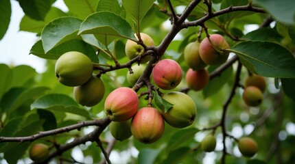 Obraz premium Ripe Guava Fruits on a Low-Height Guava Tree