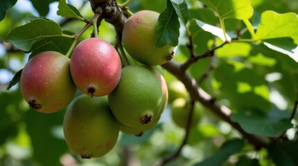 Ripe Green and Pink Guavas on a Low Guava Tree