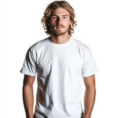 Obraz premium Casual Style Individual on White Backdrop, showcasing simplicity and everyday attire, ideal for lifestyle and branding purposes