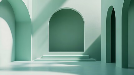 Minimalist Green Room Interior Archway Display