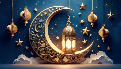 Elegant Ramadan Kareem Collection: Crescent Moons, Lanterns, and Islamic Calligraphy
